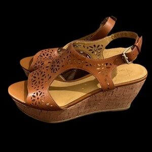Franco Sarto A-Flirt Wedge Heeled Sandals with Laser Cutouts Size 9